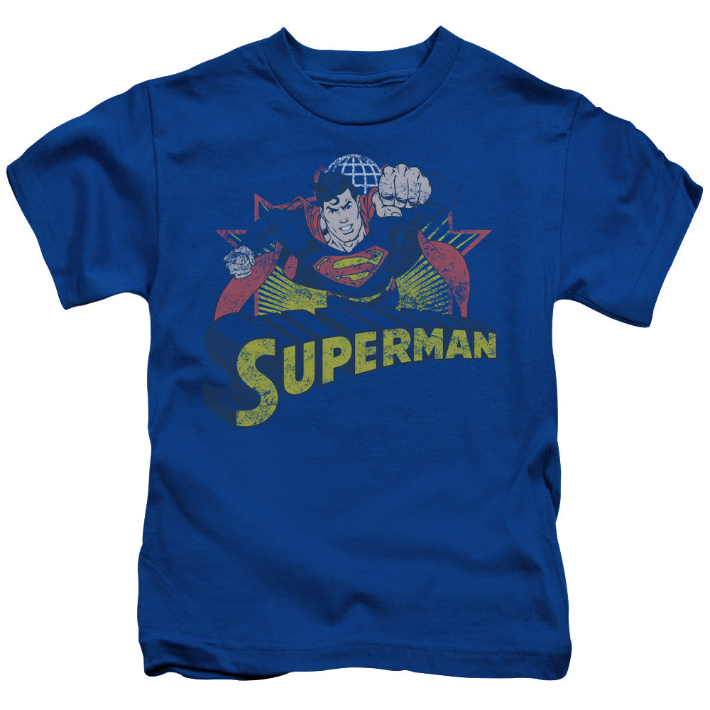 Justice League Superman Rough Distress Juvenile Kids Youth T Shirt Royal Blue