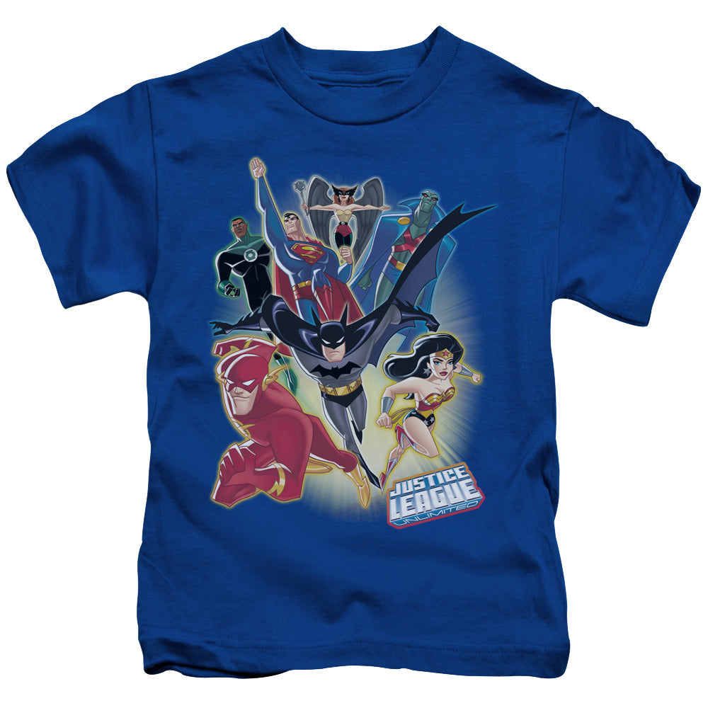 Justice League Unlimited Juvenile Kids Youth T Shirt Royal Blue
