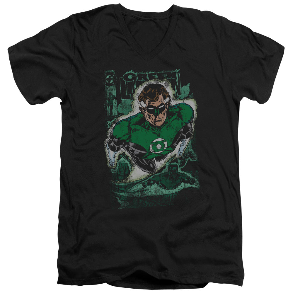 Justice League Green Lantern #1 Distress Mens Slim Fit V-Neck T Shirt Black