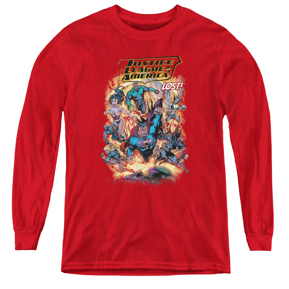 Justice League Lost Long Sleeve Kids Youth T Shirt Red