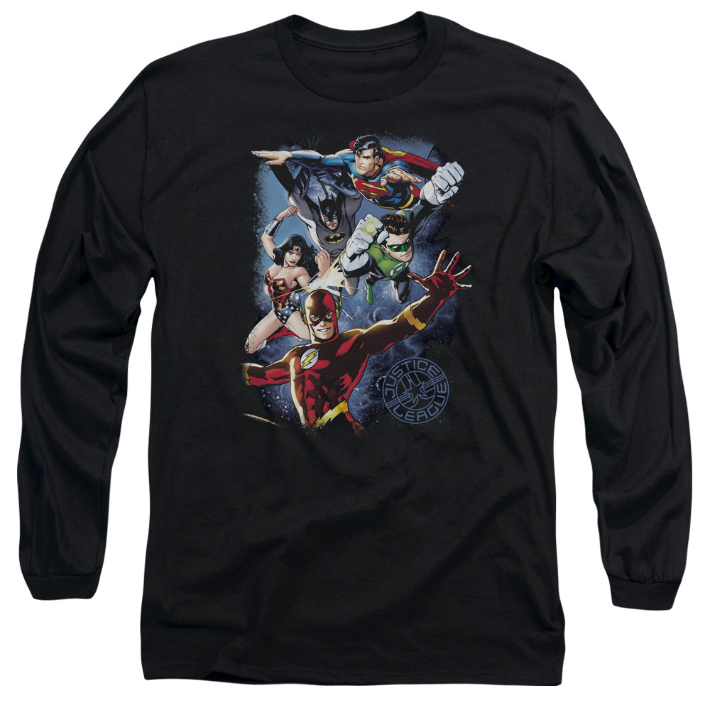 Justice League Galactic Attack Color Mens Long Sleeve Shirt Black