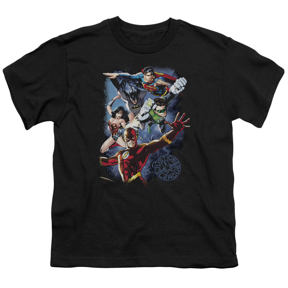 Justice League Galactic Attack Color Kids Youth T Shirt Black