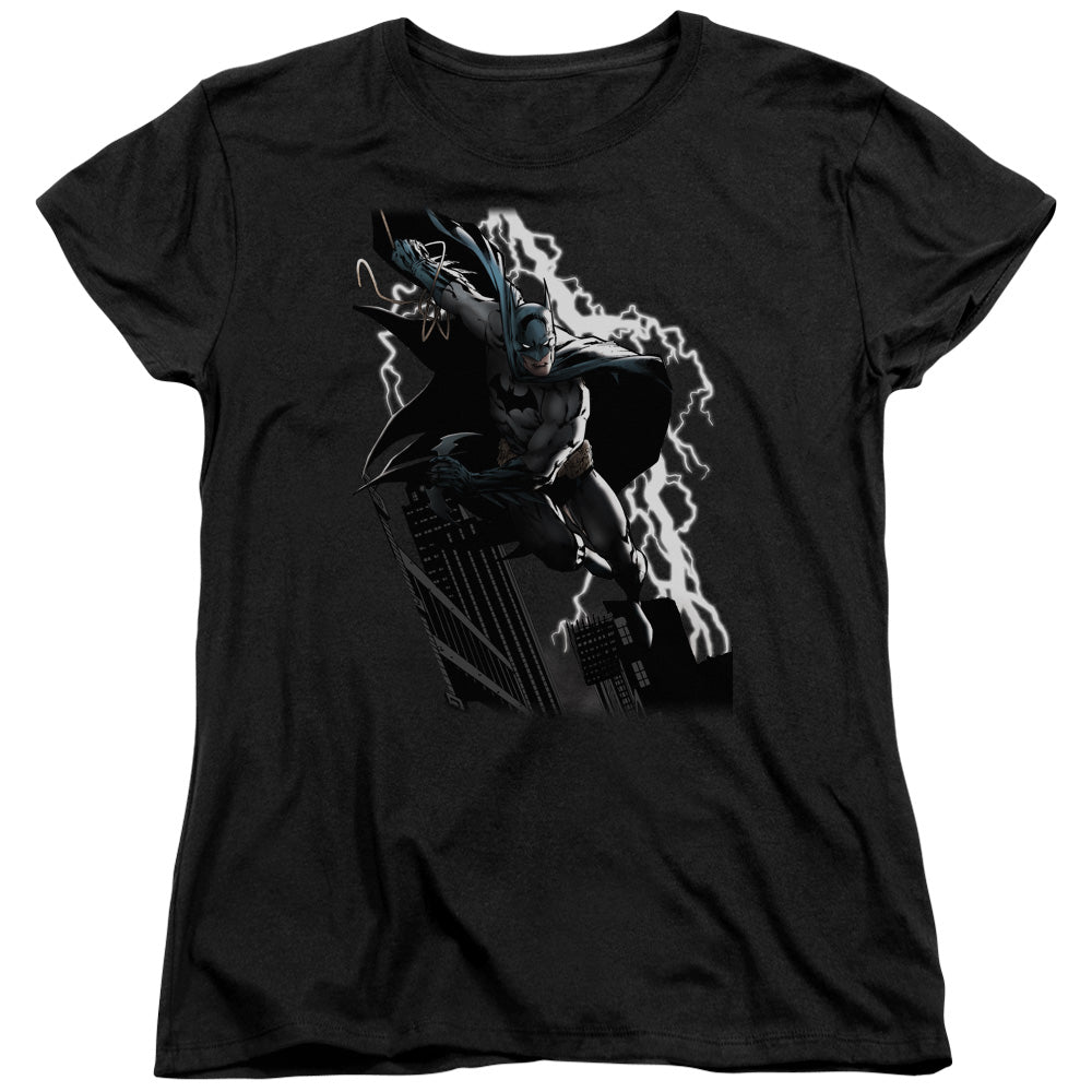Justice League Lighting Crashes Womens T Shirt Black