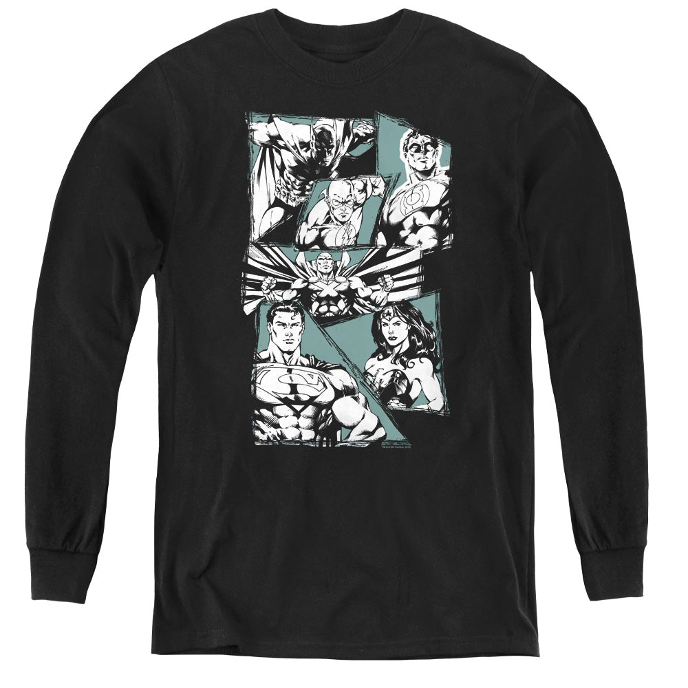 Justice League a Mighty League Long Sleeve Kids Youth T Shirt Black