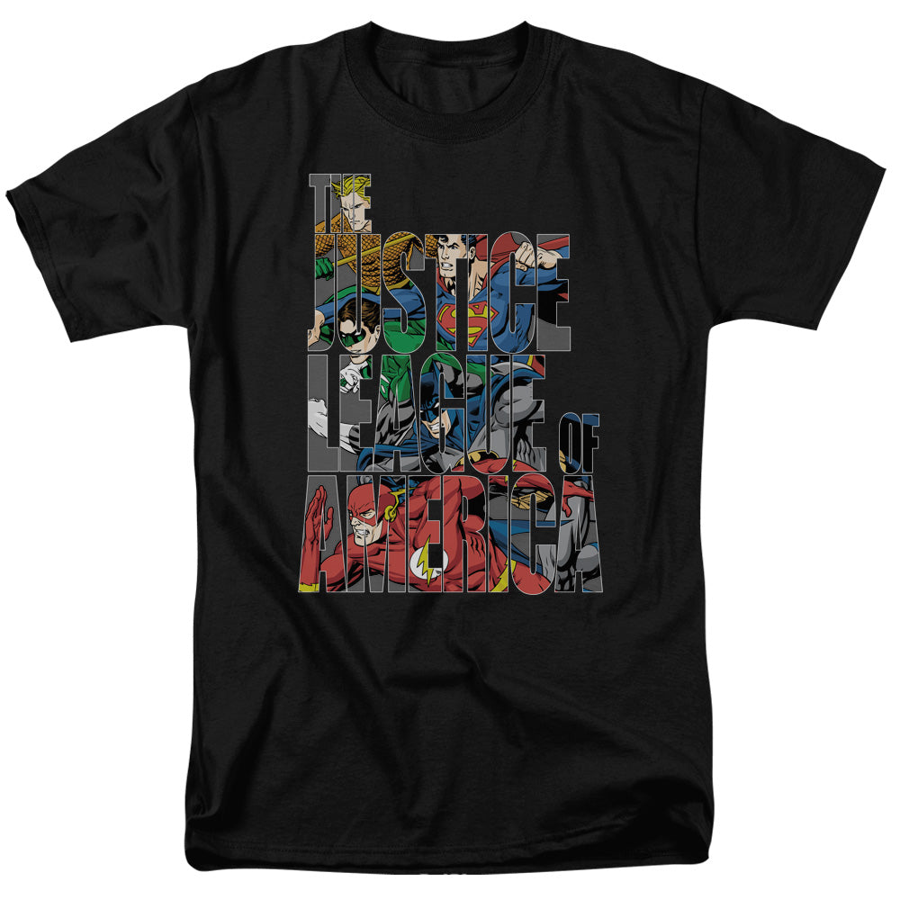 Justice League Lettered League Mens T Shirt Black