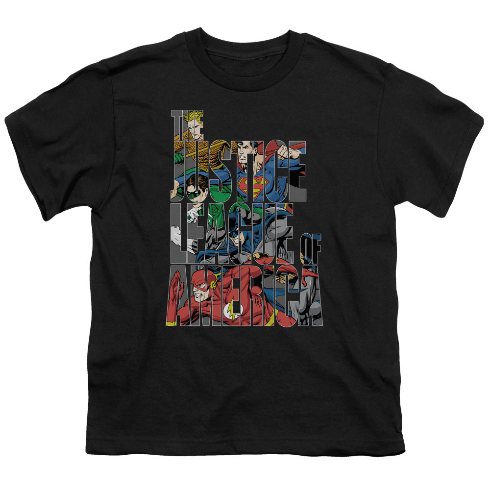 Justice League Lettered League Kids Youth T Shirt Black