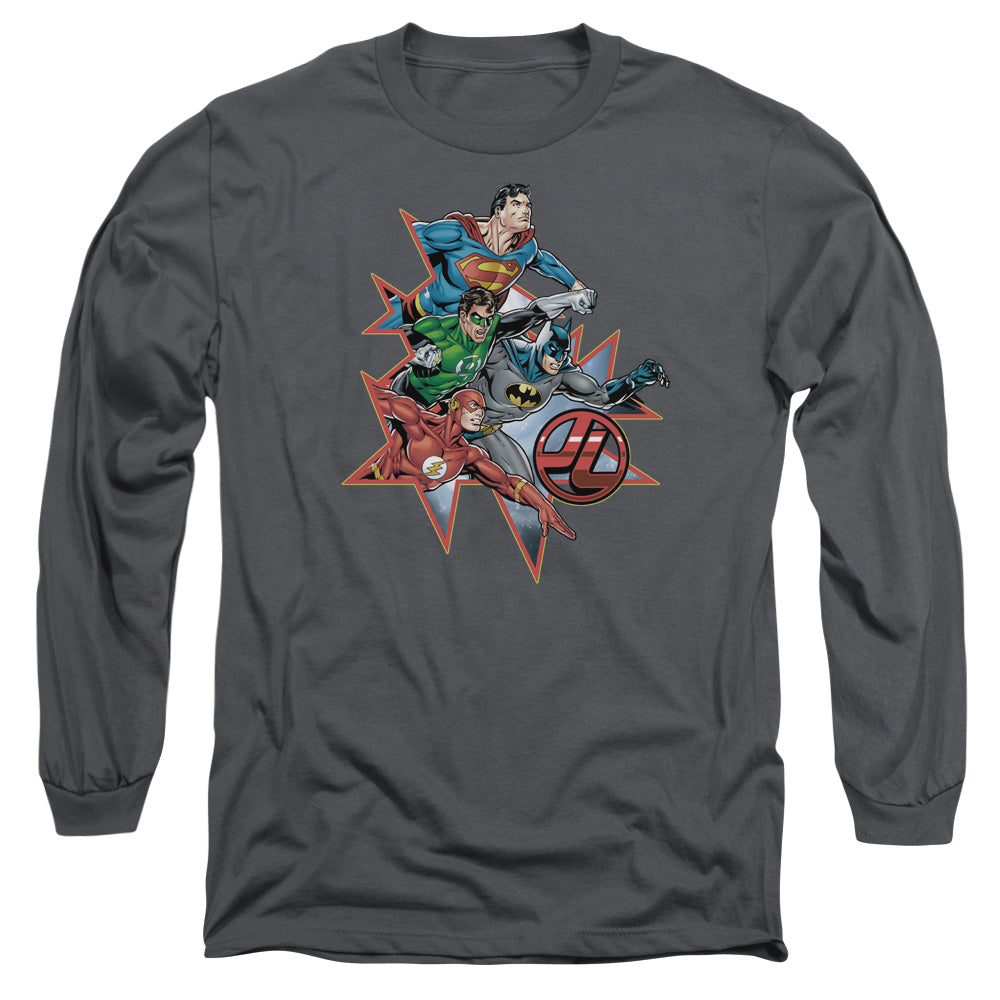 Justice League Starburst Mens Long Sleeve Shirt Charcoal