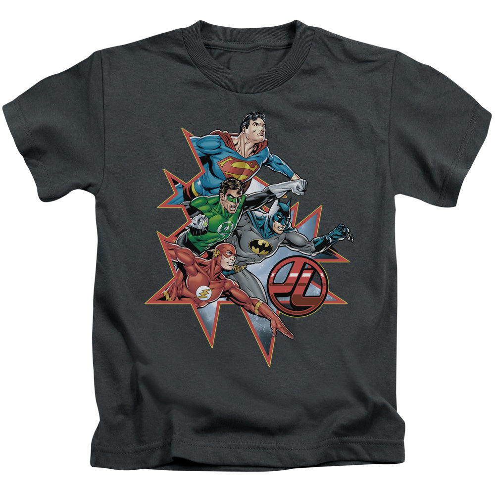 Justice League Starburst Juvenile Kids Youth T Shirt Charcoal