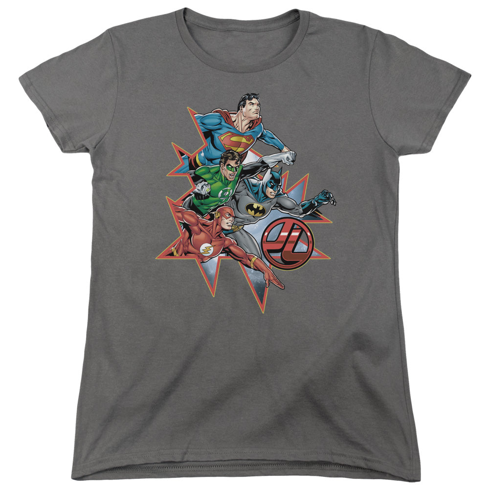 Justice League Starburst Womens T Shirt Charcoal