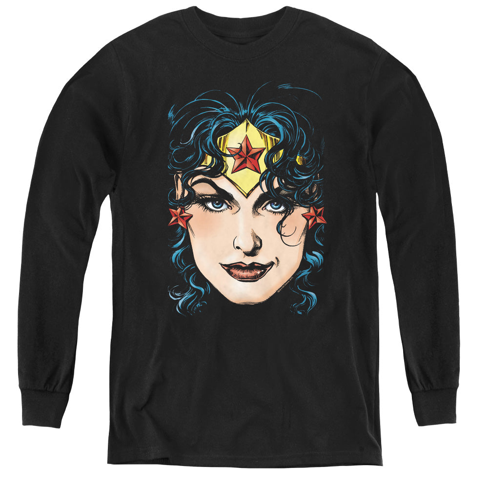 DCO Justice League Wonder Woman Head Long Sleeve Kids Youth T Shirt Black