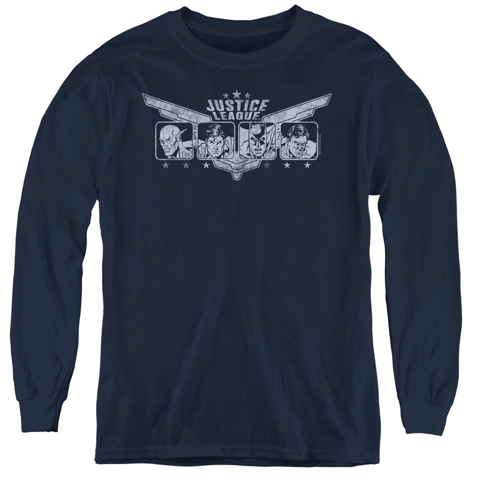 Justice League Justice Wings Long Sleeve Kids Youth T Shirt Navy Blue