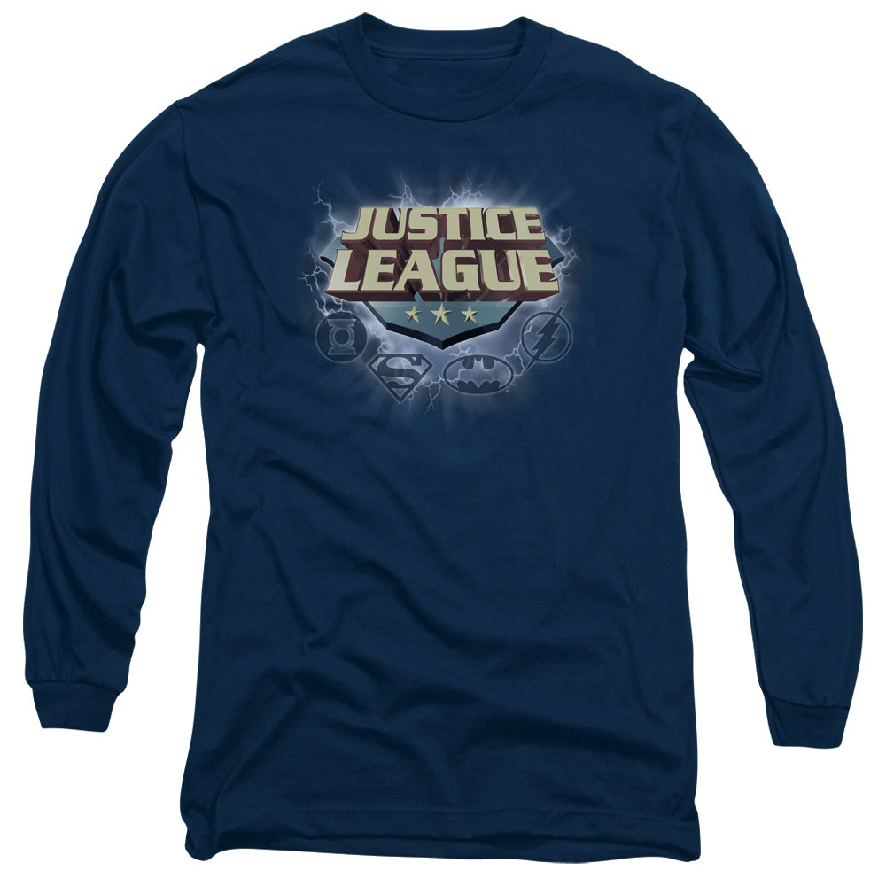 Justice League Storm Logo Mens Long Sleeve Shirt Navy Blue
