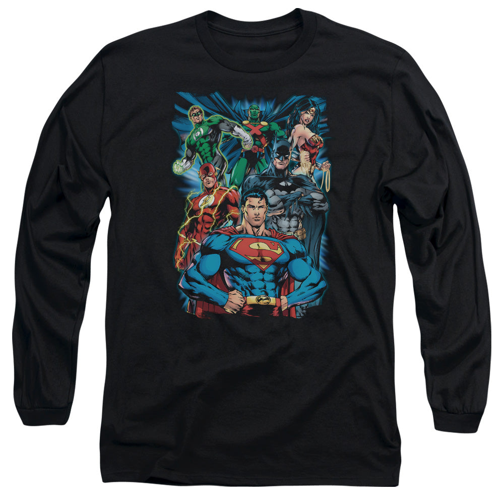 Justice League Justice is Served Mens Long Sleeve Shirt Black