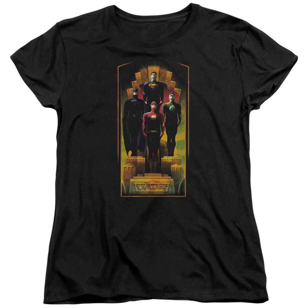 Justice League Deco Womens T Shirt Black