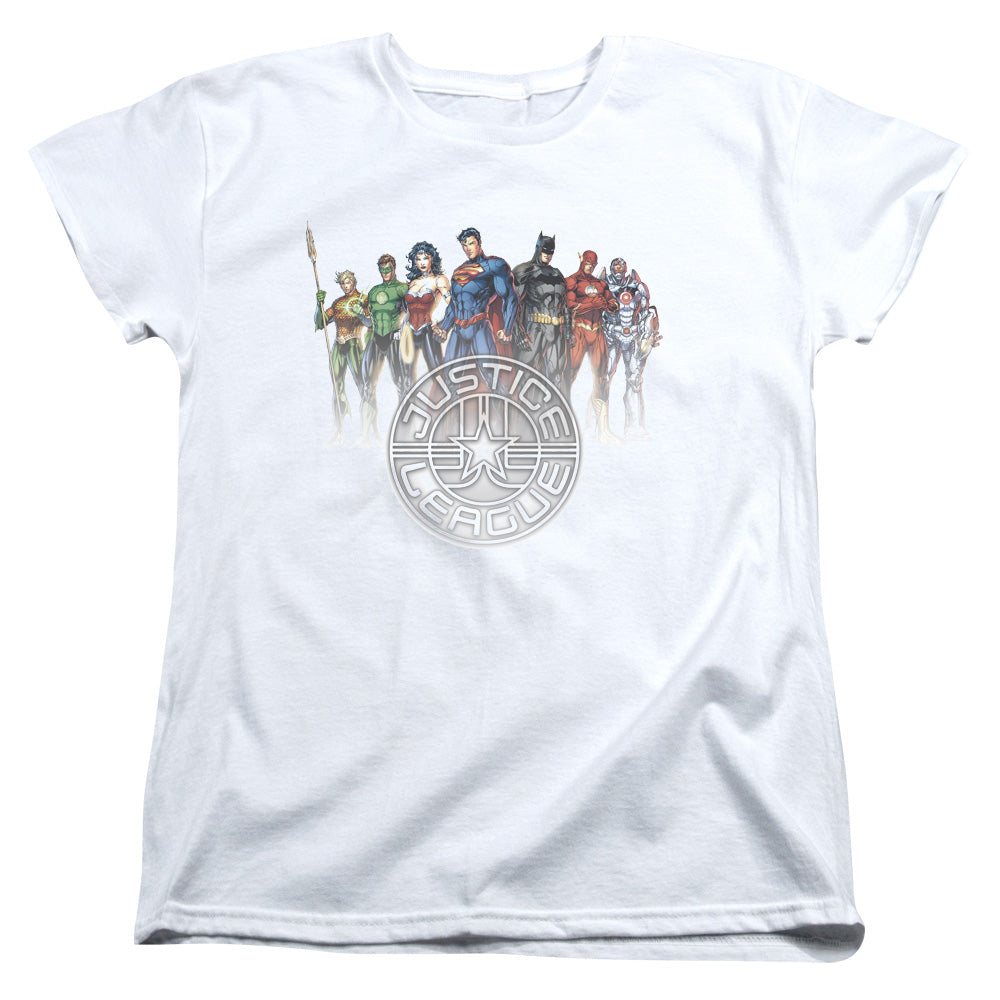 Justice League Circle Crest Womens T Shirt White