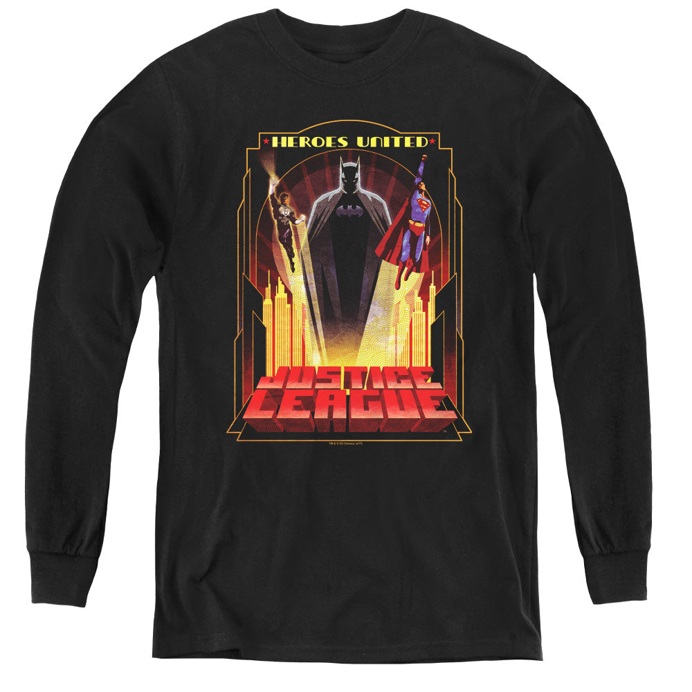 Justice League Heroes United Long Sleeve Kids Youth T Shirt Black
