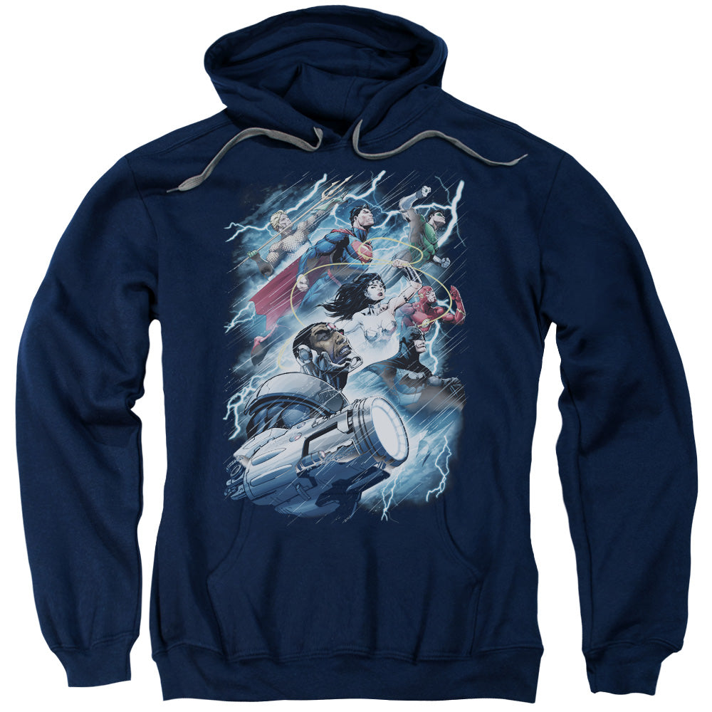 Justice League Ride the Lightening Mens Hoodie Navy Blue