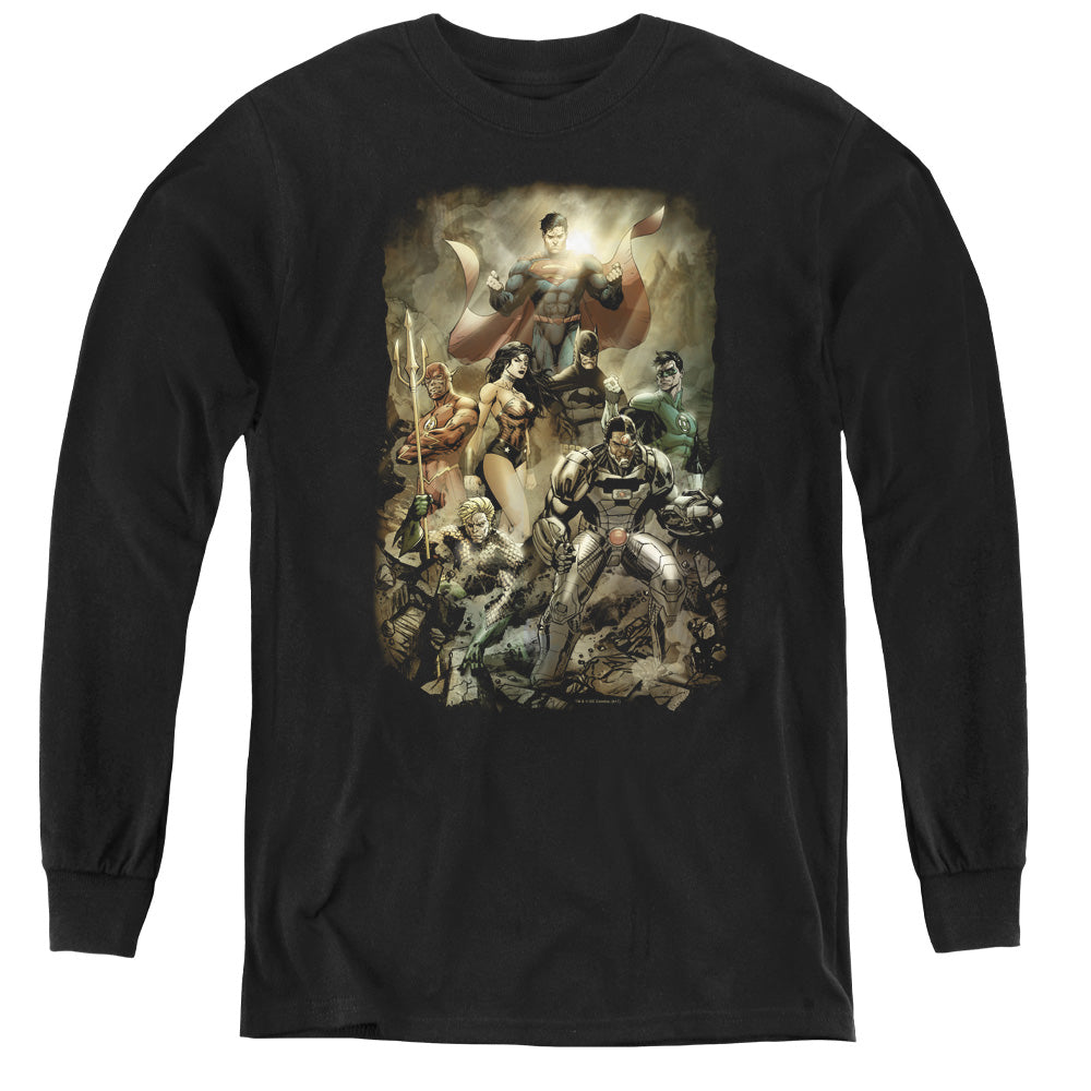 Justice League Aftermath Long Sleeve Kids Youth T Shirt Black