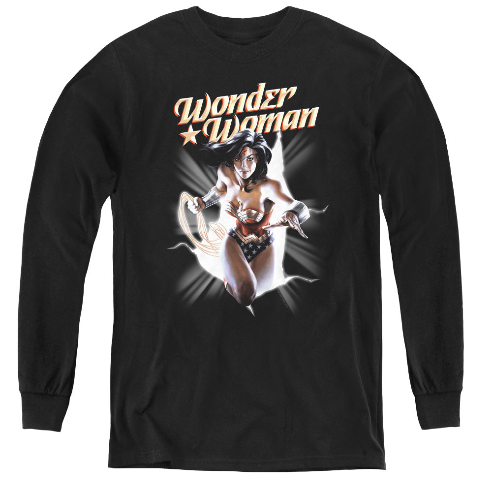 Justice League Ww Break Out Long Sleeve Kids Youth T Shirt Black
