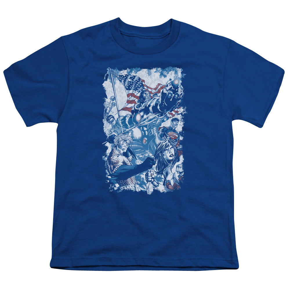Justice League American Justice Kids Youth T Shirt Royal Blue