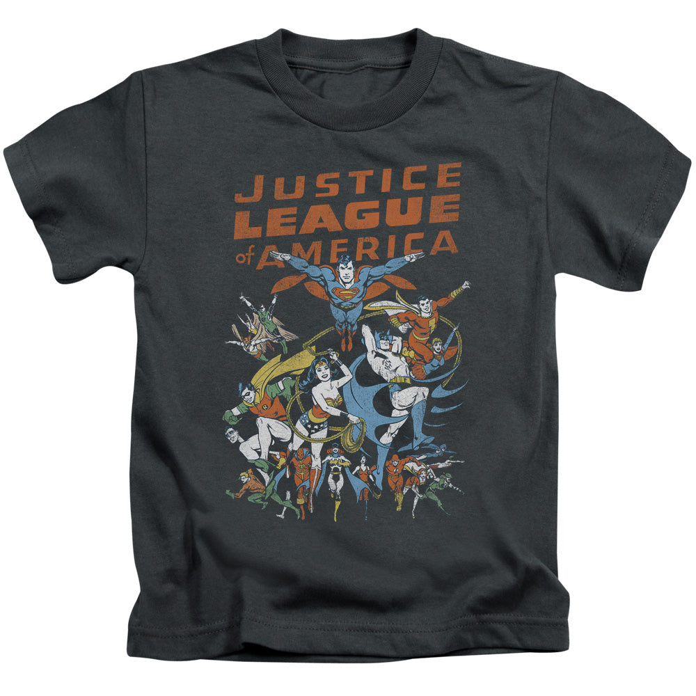 Justice League Big Group Juvenile Kids Youth T Shirt Charcoal