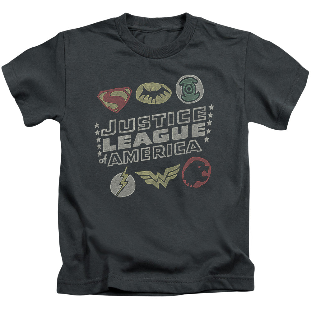 Justice League Symbols Juvenile Kids Youth T Shirt Charcoal
