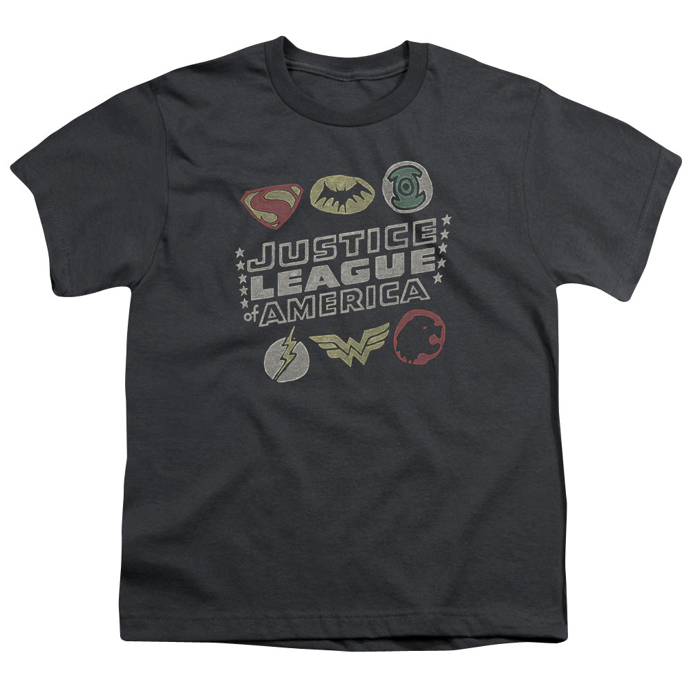 Justice League Symbols Kids Youth T Shirt Charcoal