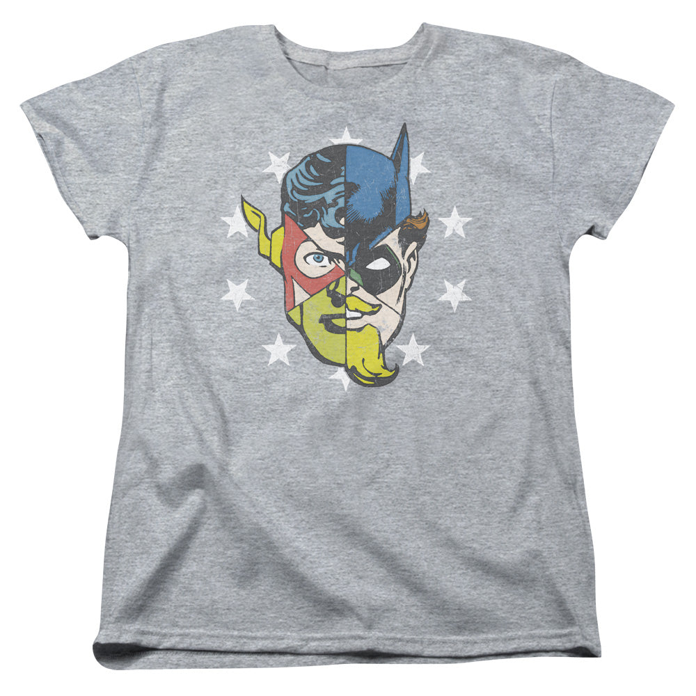 Justice League Face Off Womens T Shirt Athletic Heather
