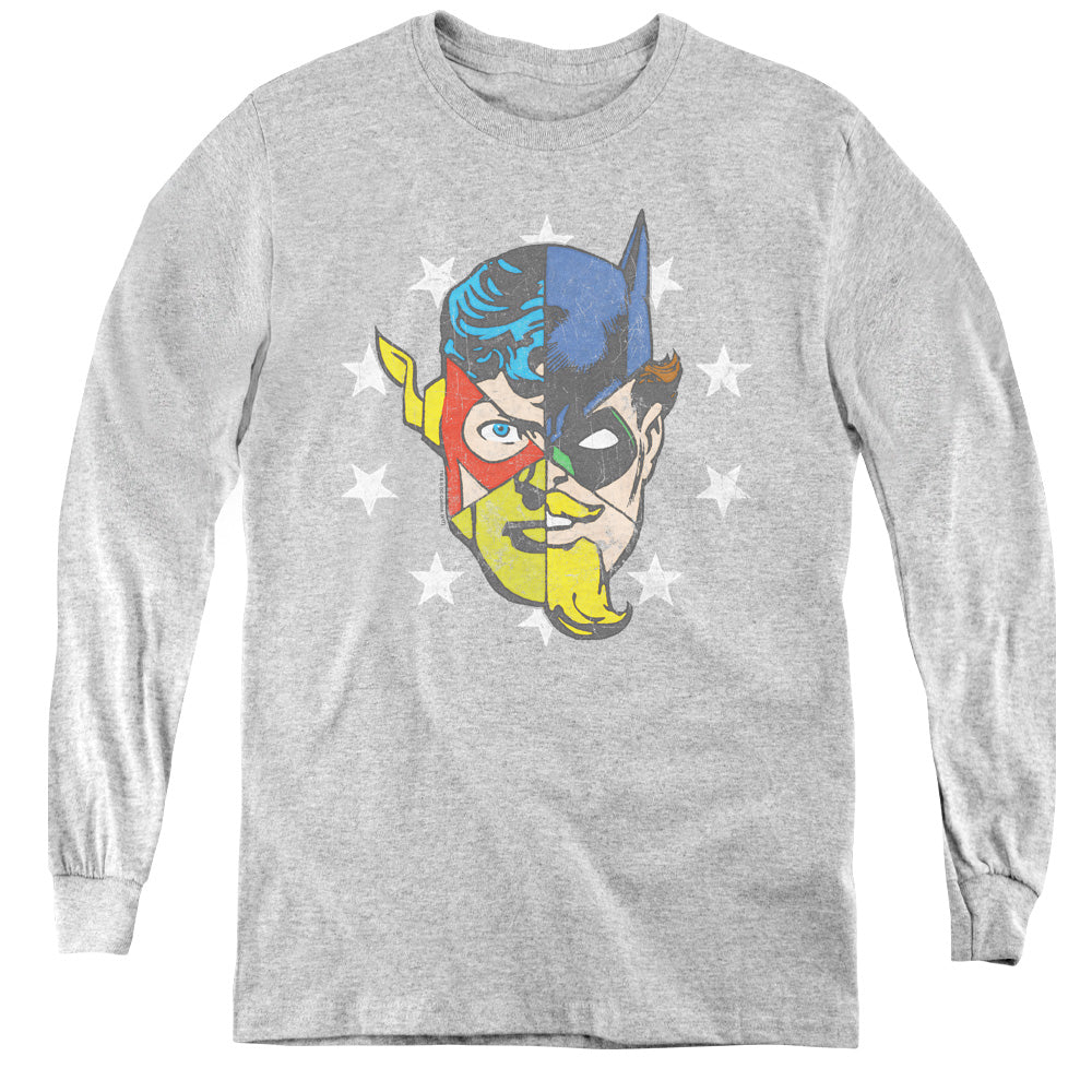 Justice League Face Off Long Sleeve Kids Youth T Shirt Athletic Heather