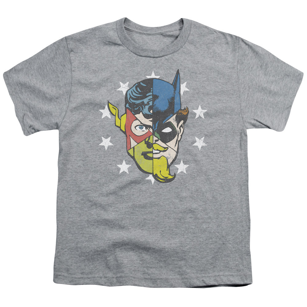 Justice League Face Off Kids Youth T Shirt Athletic Heather