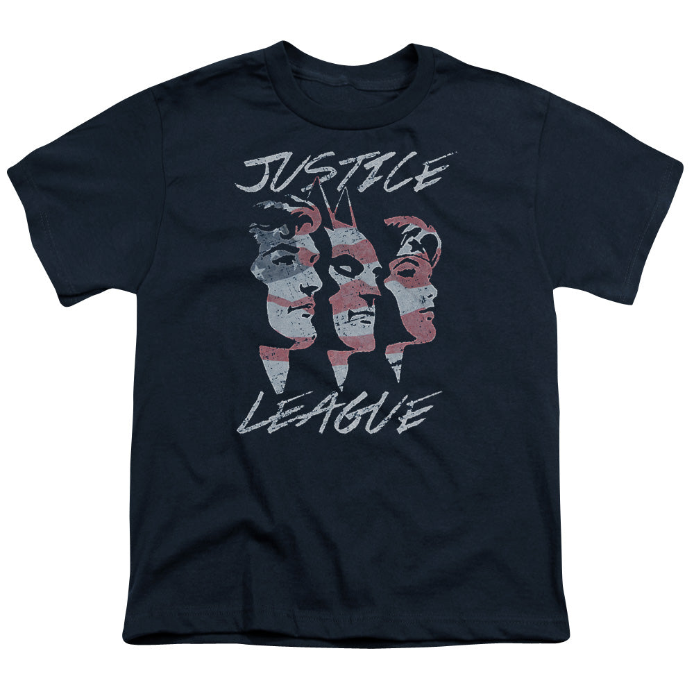 Justice League Justice for America Kids Youth T Shirt Navy Blue