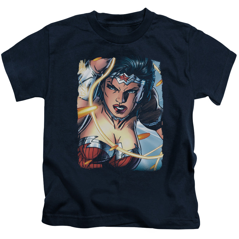 Justice League Scowl Juvenile Kids Youth T Shirt Navy Blue