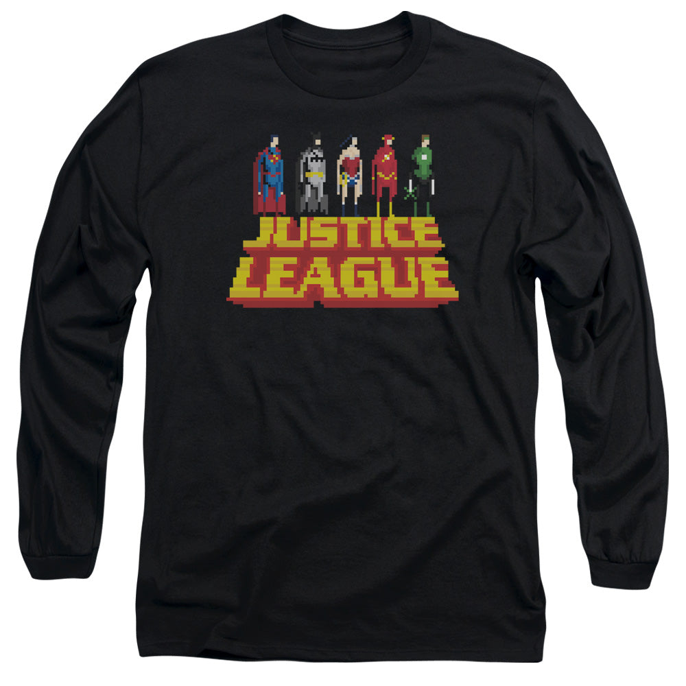 Justice League Standing Above Mens Long Sleeve Shirt Black