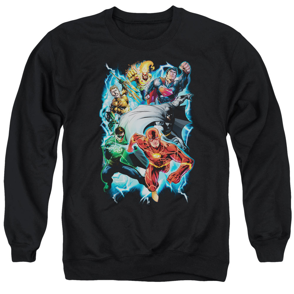 Justice League Electric Team Mens Crewneck Sweatshirt Black