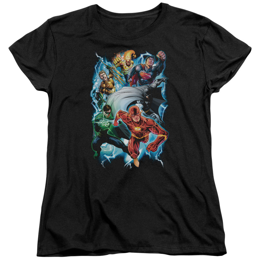 Justice League Electric Team Womens T Shirt Black