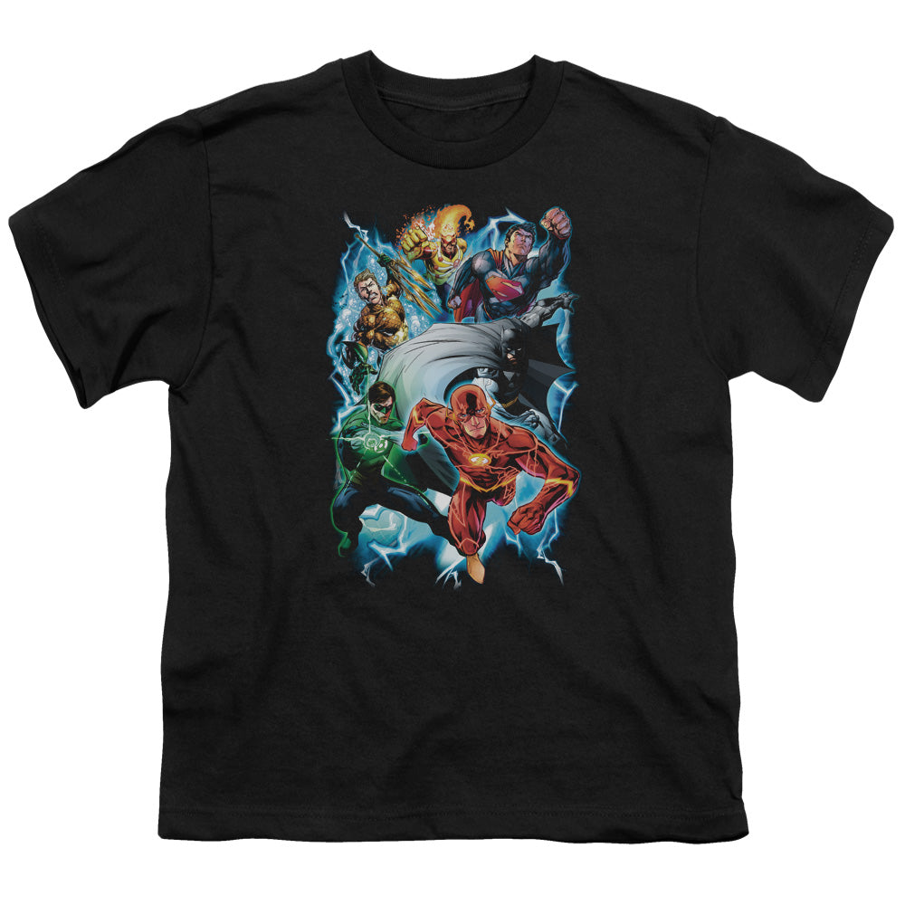 Justice League Electric Team Kids Youth T Shirt Black