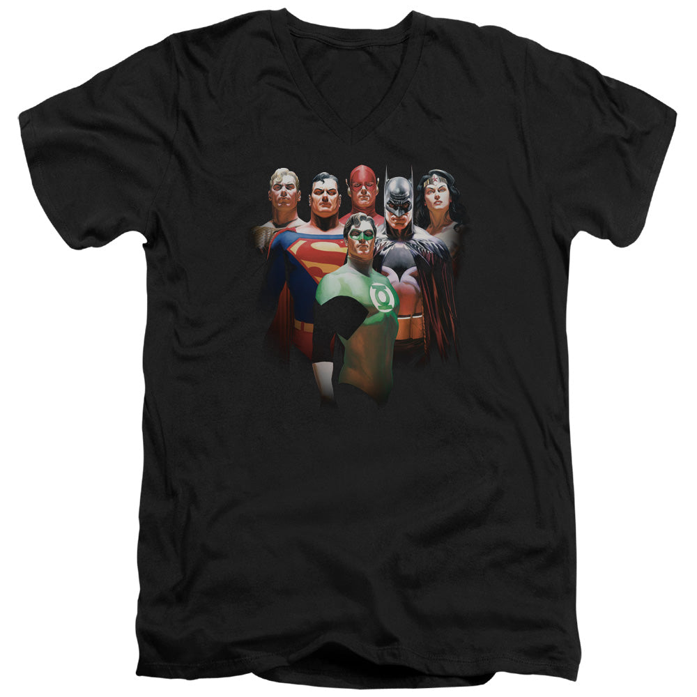Justice League Roll Call Mens Slim Fit V-Neck T Shirt Black