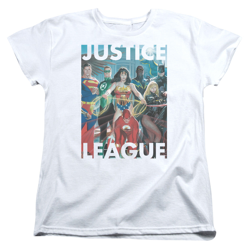 Justice League Hall of Justice Womens T Shirt White