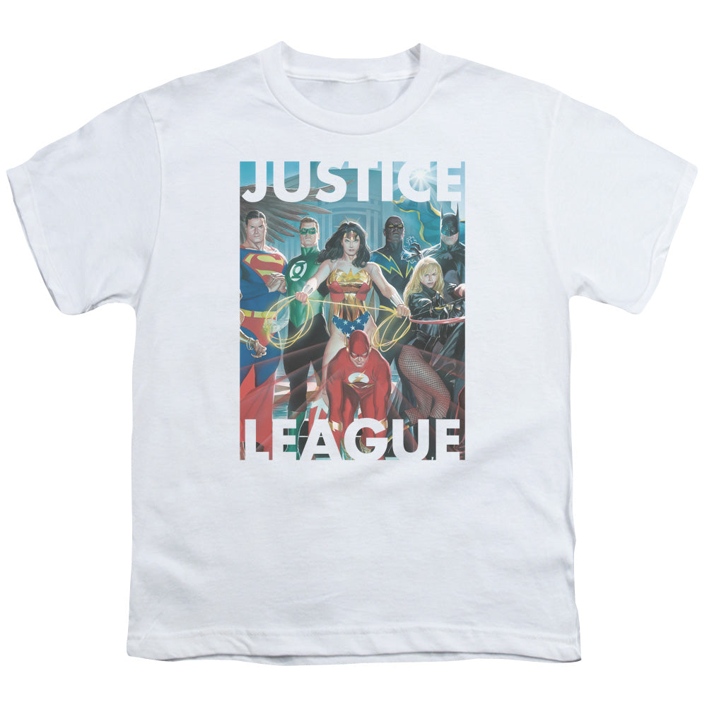 Justice League Hall of Justice Kids Youth T Shirt White