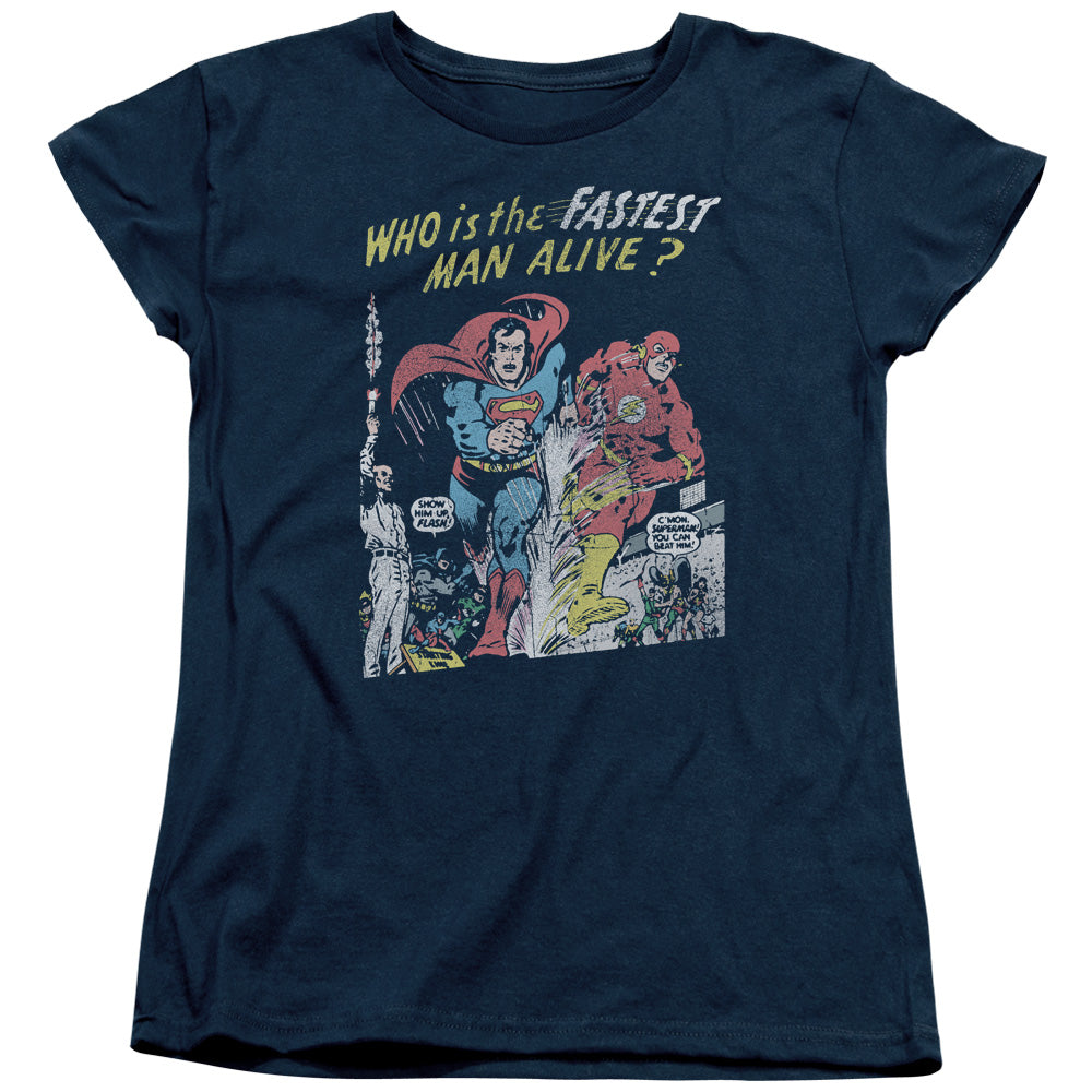 Justice League Fastest Man Womens T Shirt Navy Blue