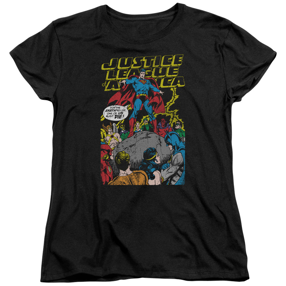 Justice League Ultimate Scarifice Womens T Shirt Black