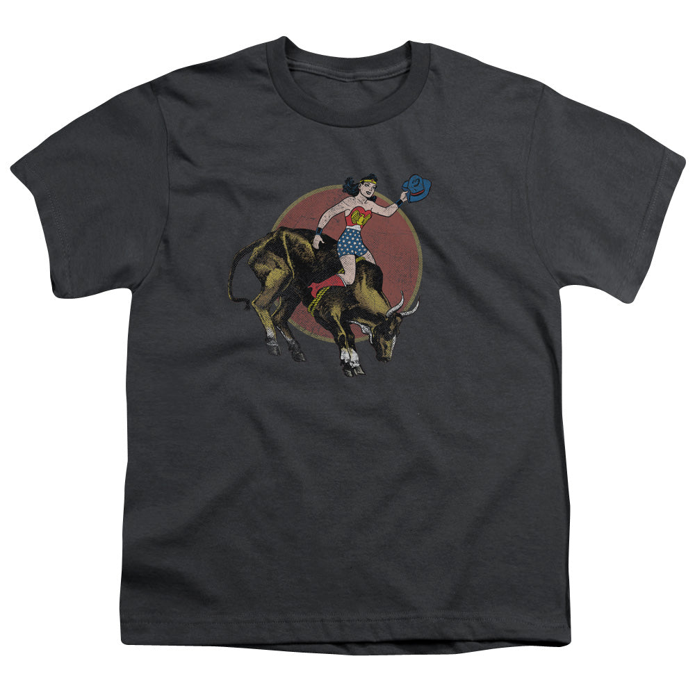 Justice League Bull Rider Kids Youth T Shirt Charcoal