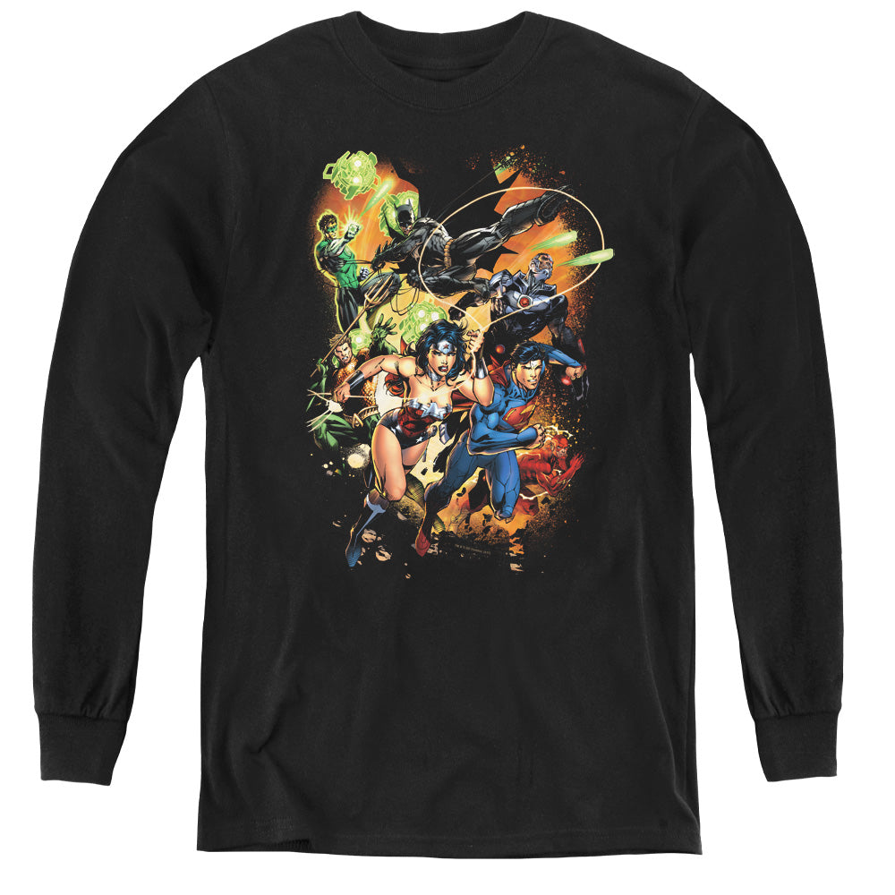 Justice League Battle Ready Long Sleeve Kids Youth T Shirt Black