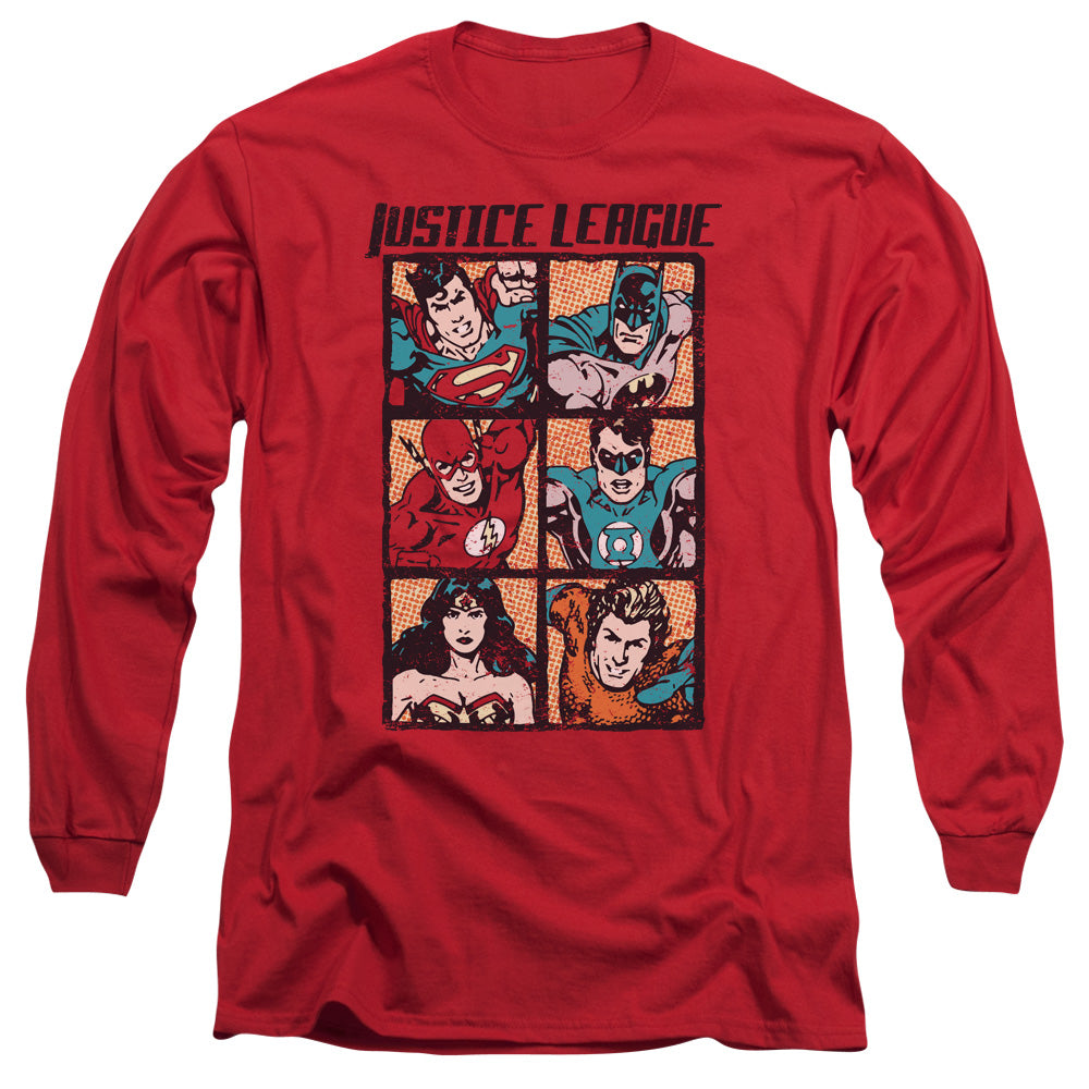 Justice League Rough Panels Mens Long Sleeve Shirt Red