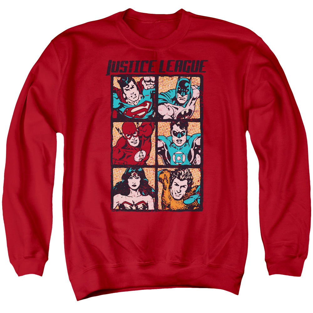 Justice League Rough Panels Mens Crewneck Sweatshirt Red