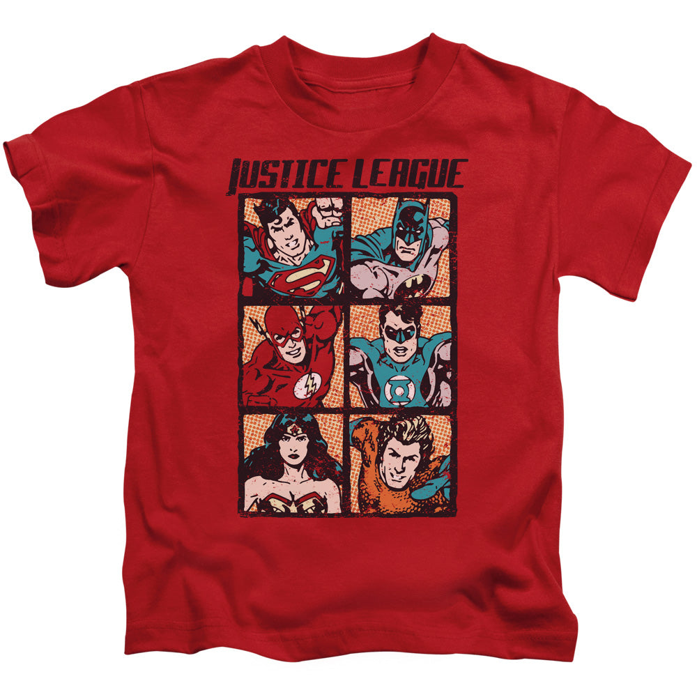 Justice League Rough Panels Juvenile Kids Youth T Shirt Red