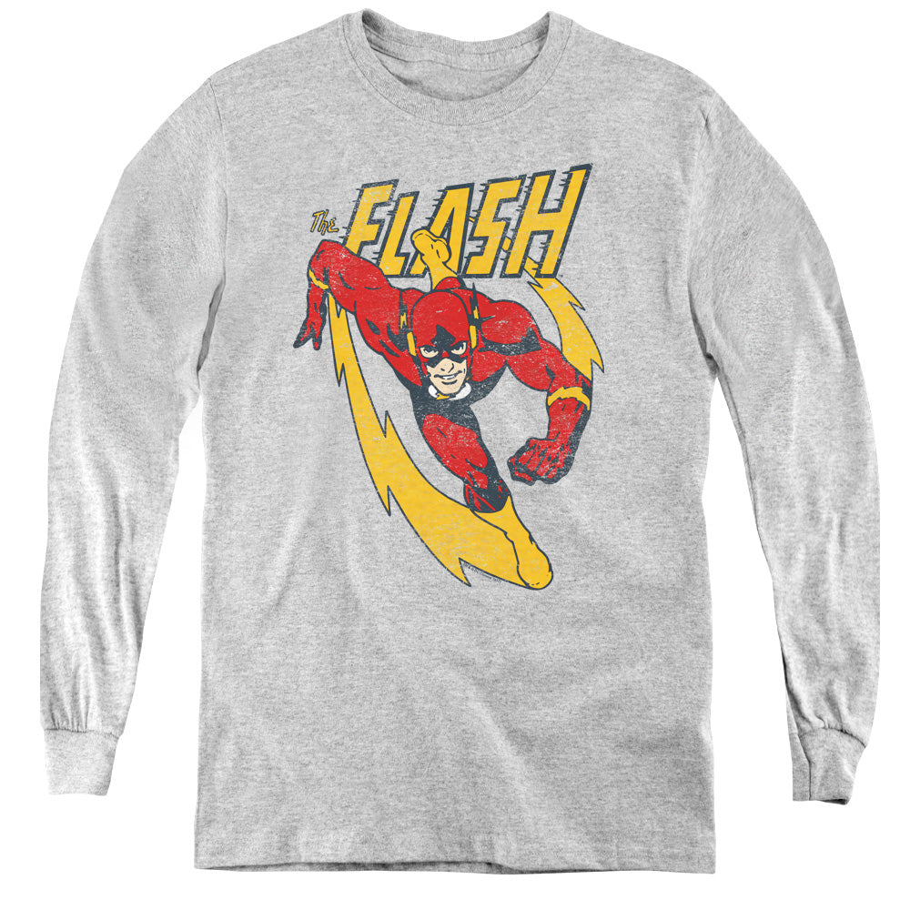 Justice League Lightning Trail Long Sleeve Kids Youth T Shirt Athletic Heather