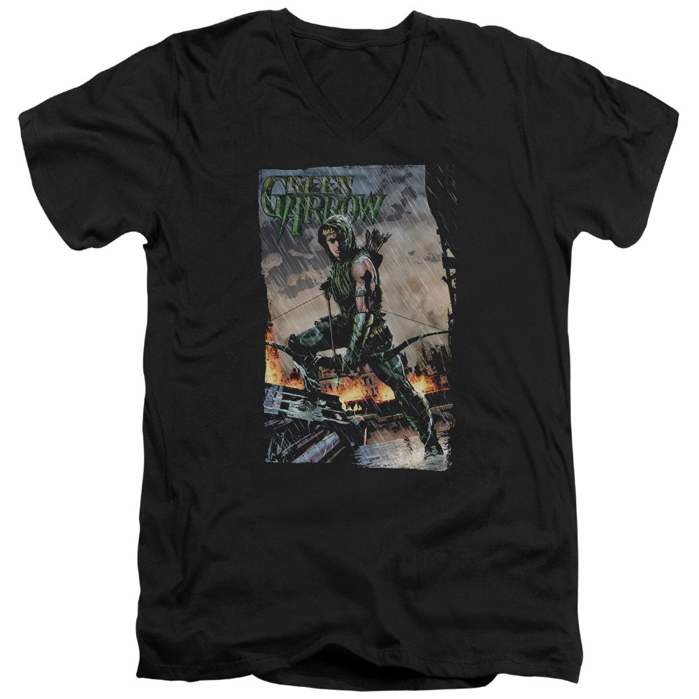 Justice League Fire and Rain Mens Slim Fit V-Neck T Shirt Black