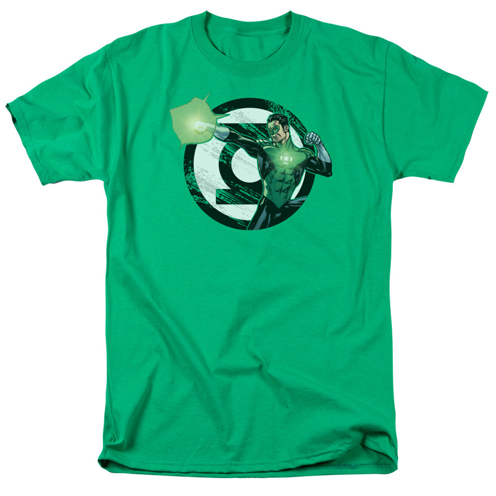 Justice League Blasting Logo Mens T Shirt Kelly Green