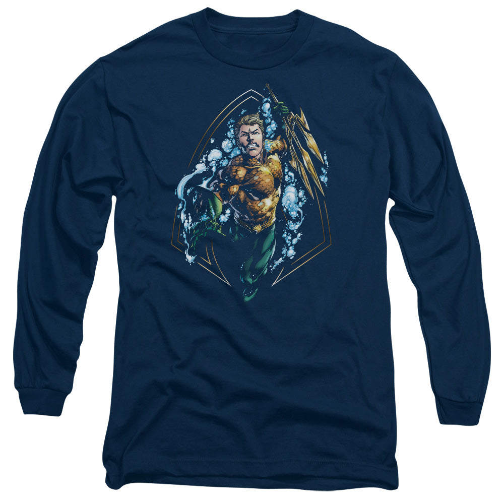 Justice League Thrashing Mens Long Sleeve Shirt Navy Blue